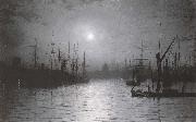 Atkinson Grimshaw Nightfall down the Thames oil